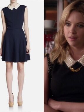Betsey Johnson Faux Pearl Collared Fit &Flare Dress,Black,12,Pretty Little Liars